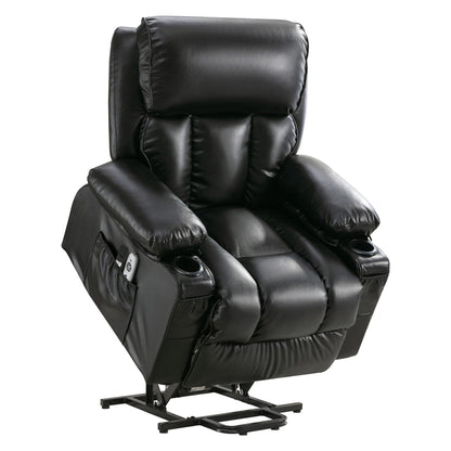 Fauteuil inclinable en similicuir avec relevage électrique, massage, chauffage et port USB