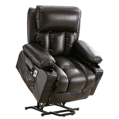 Fauteuil inclinable en similicuir avec relevage électrique, massage, chauffage et port USB
