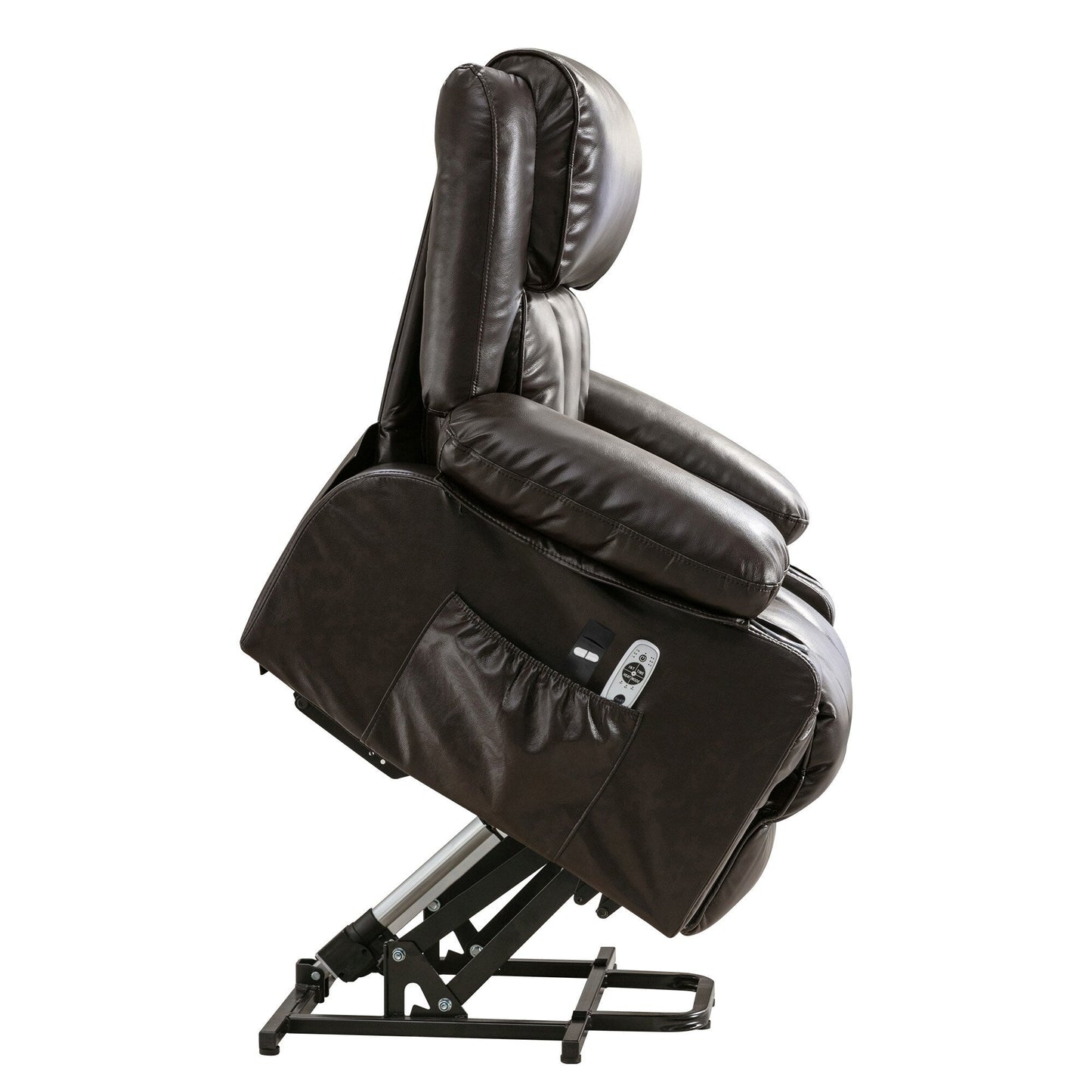 Fauteuil inclinable en similicuir avec relevage électrique, massage, chauffage et port USB