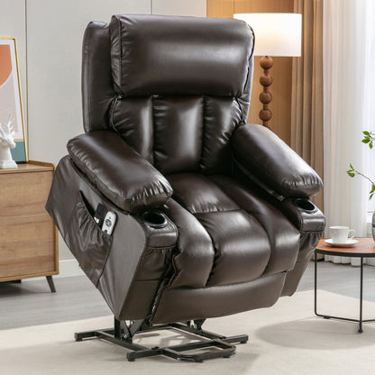 Fauteuil inclinable en similicuir avec relevage électrique, massage, chauffage et port USB