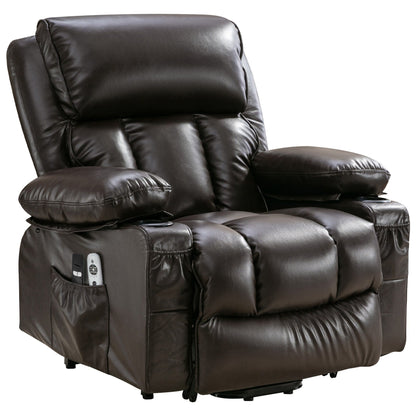 Fauteuil inclinable en similicuir avec relevage électrique, massage, chauffage et port USB
