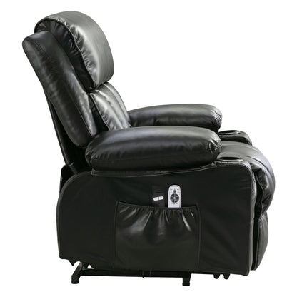 Fauteuil inclinable en similicuir avec relevage électrique, massage, chauffage et port USB