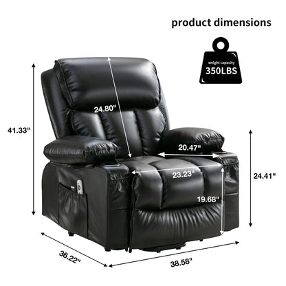Fauteuil inclinable en similicuir avec relevage électrique, massage, chauffage et port USB