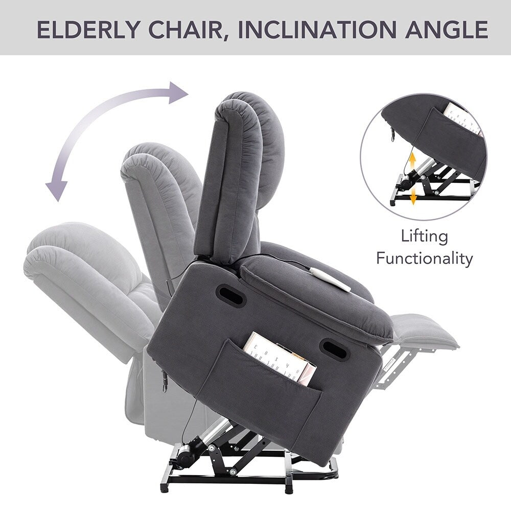 Fauteuil inclinable de massage Power Lift avec chaleur, massage par vibrations et rangement