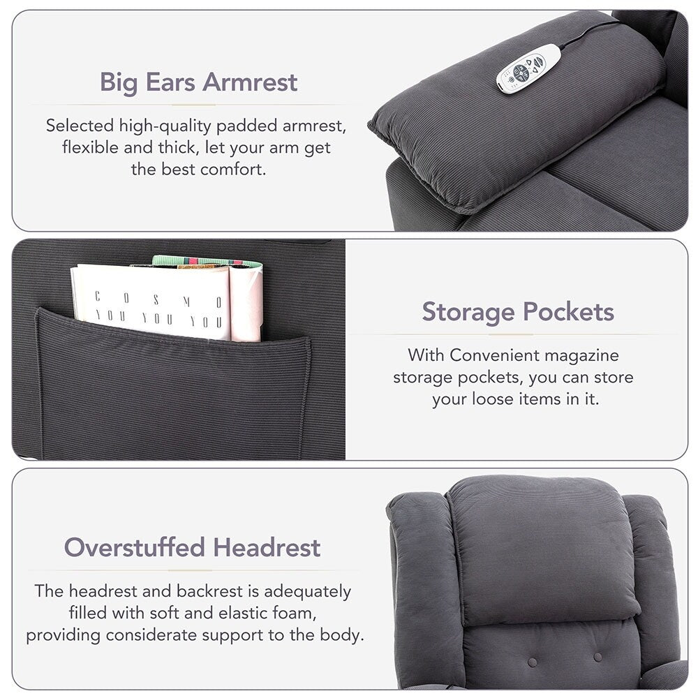 Fauteuil inclinable de massage Power Lift avec chaleur, massage par vibrations et rangement