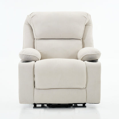 Fauteuil inclinable électrique avec releveur - Télécommande avec massage thermique, cuir synthétique, poches latérales - Fauteuil d'assistance à la mobilité pour personnes âgées