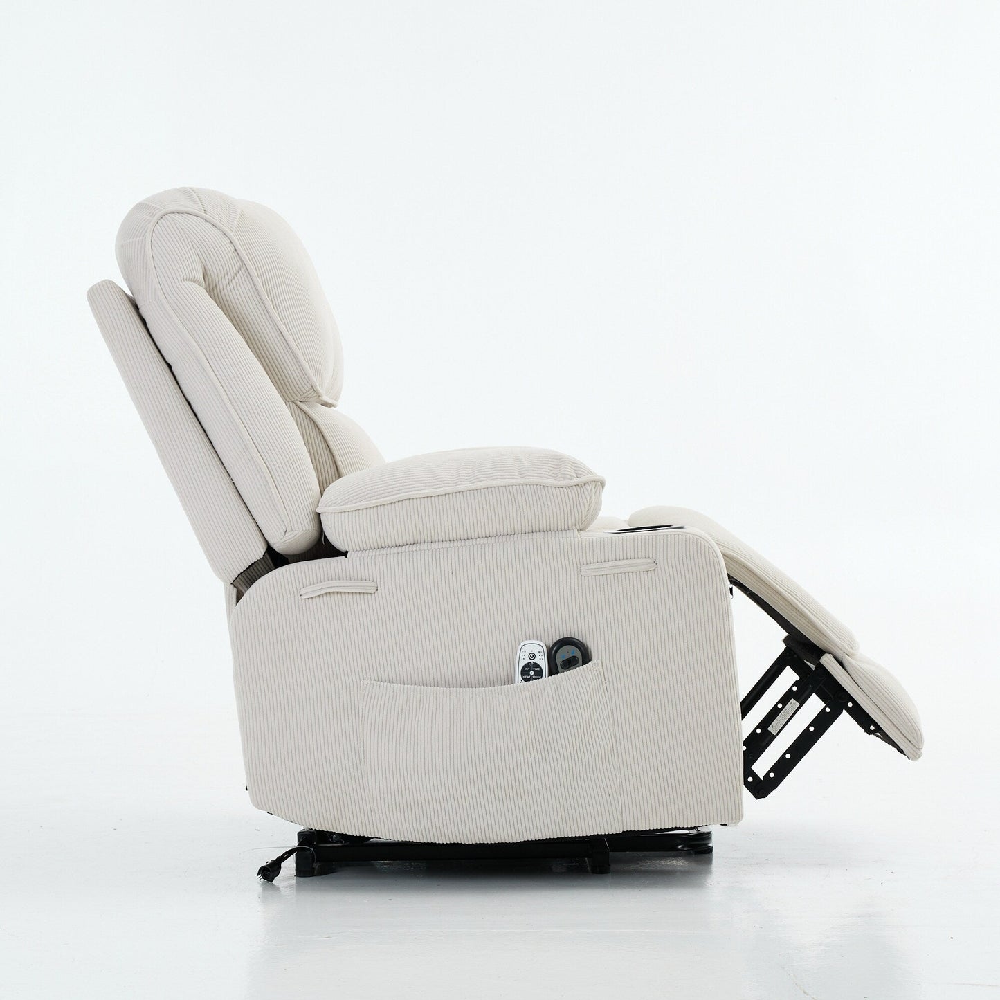 Fauteuil inclinable électrique avec releveur - Télécommande avec massage thermique, cuir synthétique, poches latérales - Fauteuil d'assistance à la mobilité pour personnes âgées