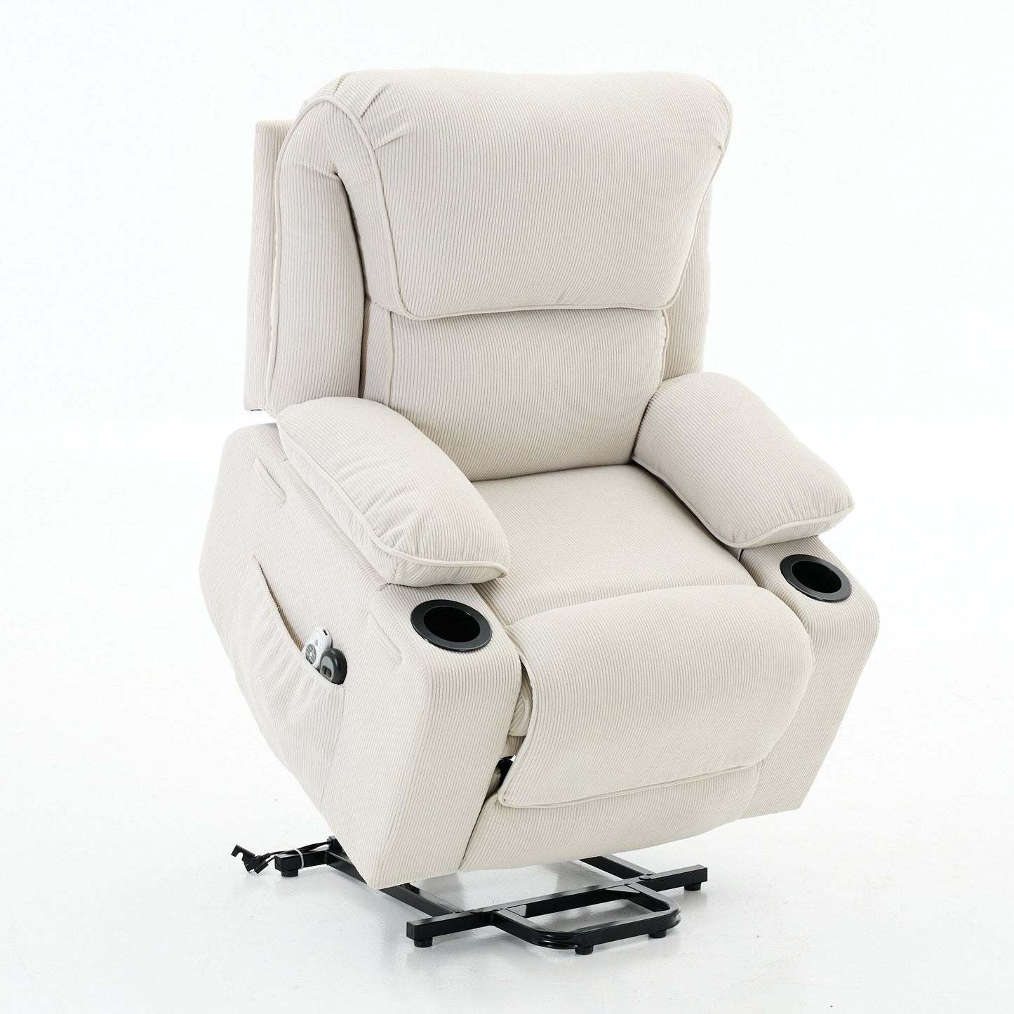 Fauteuil inclinable électrique avec releveur - Télécommande avec massage thermique, cuir synthétique, poches latérales - Fauteuil d'assistance à la mobilité pour personnes âgées