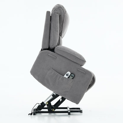 Fauteuil inclinable électrique avec releveur - Télécommande avec massage thermique, cuir synthétique, poches latérales - Fauteuil d'assistance à la mobilité pour personnes âgées