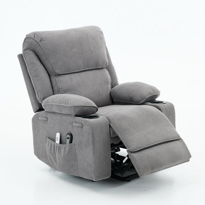 Fauteuil inclinable électrique avec releveur - Télécommande avec massage thermique, cuir synthétique, poches latérales - Fauteuil d'assistance à la mobilité pour personnes âgées