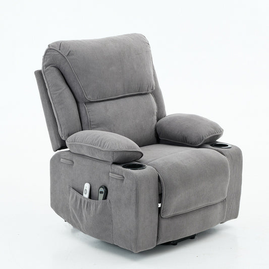 Fauteuil inclinable électrique avec releveur - Télécommande avec massage thermique, cuir synthétique, poches latérales - Fauteuil d'assistance à la mobilité pour personnes âgées