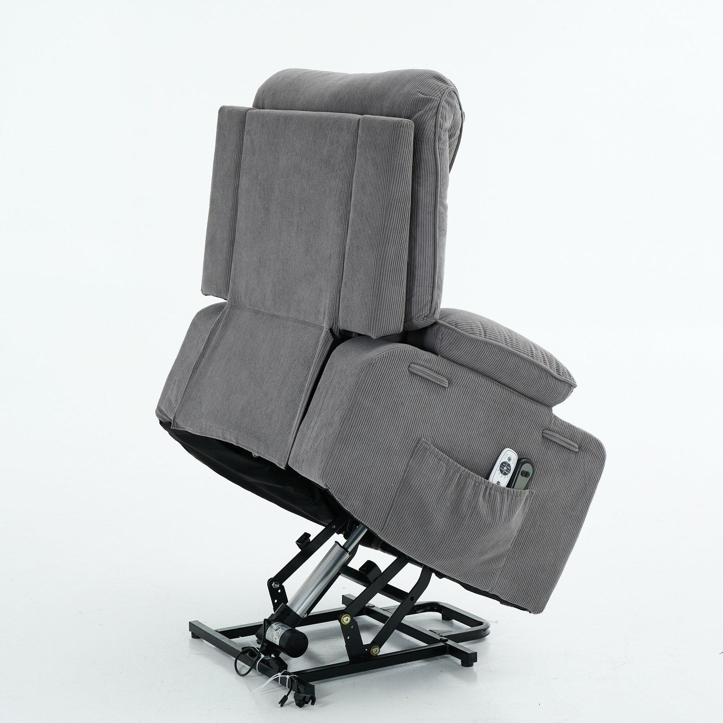 Fauteuil inclinable électrique avec releveur - Télécommande avec massage thermique, cuir synthétique, poches latérales - Fauteuil d'assistance à la mobilité pour personnes âgées