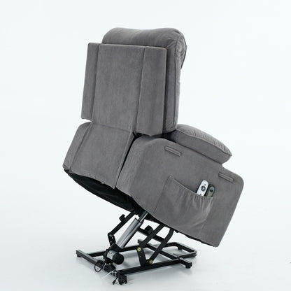Fauteuil inclinable électrique avec releveur - Télécommande avec massage thermique, cuir synthétique, poches latérales - Fauteuil d'assistance à la mobilité pour personnes âgées