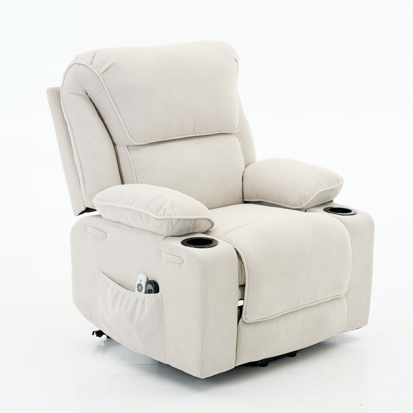 Fauteuil inclinable électrique avec releveur - Télécommande avec massage thermique, cuir synthétique, poches latérales - Fauteuil d'assistance à la mobilité pour personnes âgées