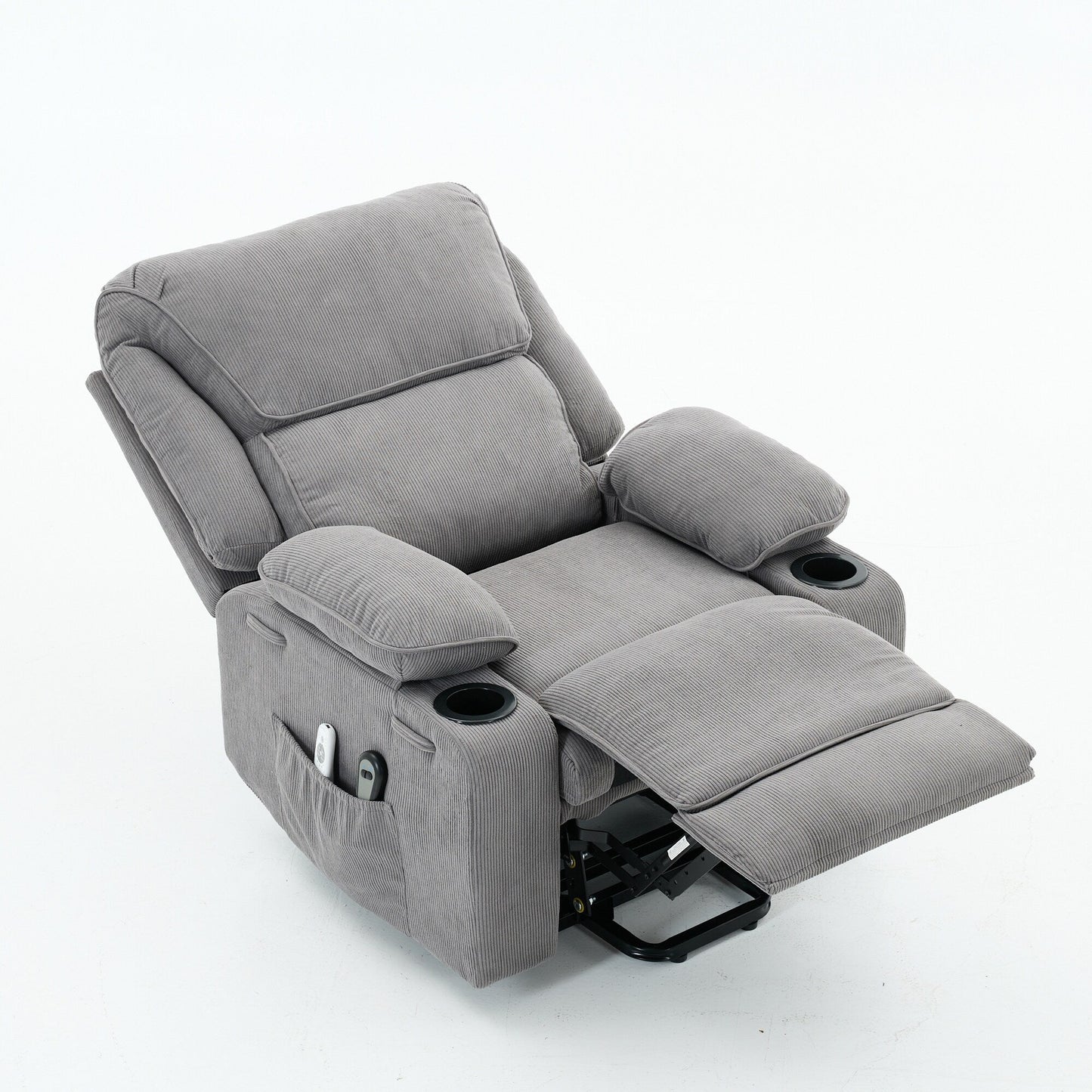 Fauteuil inclinable électrique avec releveur - Télécommande avec massage thermique, cuir synthétique, poches latérales - Fauteuil d'assistance à la mobilité pour personnes âgées