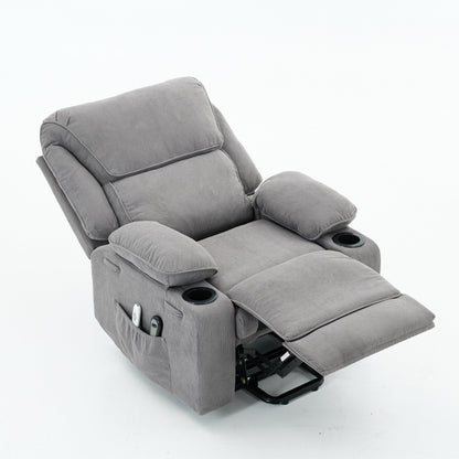 Fauteuil inclinable électrique avec releveur - Télécommande avec massage thermique, cuir synthétique, poches latérales - Fauteuil d'assistance à la mobilité pour personnes âgées