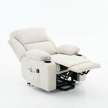 Fauteuil inclinable électrique avec releveur - Télécommande avec massage thermique, cuir synthétique, poches latérales - Fauteuil d'assistance à la mobilité pour personnes âgées