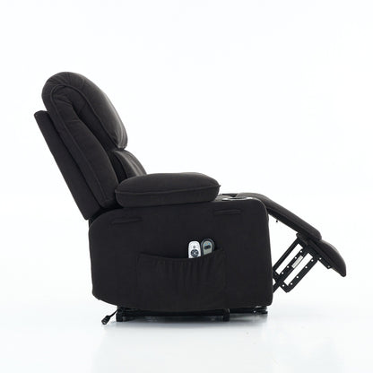 Fauteuil inclinable électrique avec releveur - Télécommande avec massage thermique, cuir synthétique, poches latérales - Fauteuil d'assistance à la mobilité pour personnes âgées