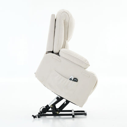 Fauteuil inclinable électrique avec releveur - Télécommande avec massage thermique, cuir synthétique, poches latérales - Fauteuil d'assistance à la mobilité pour personnes âgées