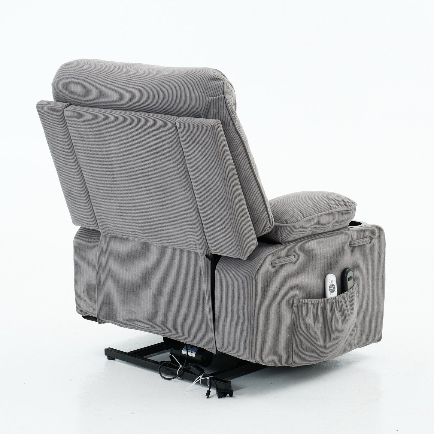Fauteuil inclinable électrique avec releveur - Télécommande avec massage thermique, cuir synthétique, poches latérales - Fauteuil d'assistance à la mobilité pour personnes âgées