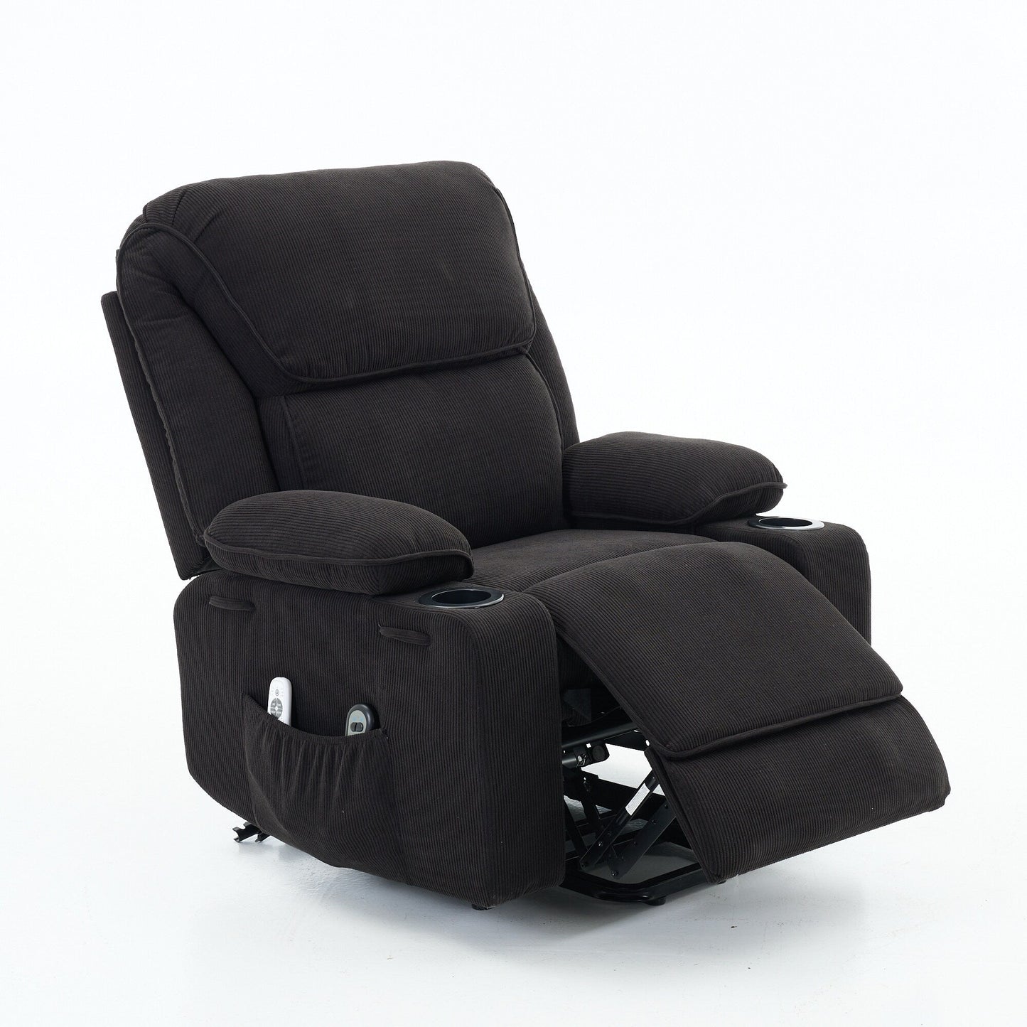 Fauteuil inclinable électrique avec releveur - Télécommande avec massage thermique, cuir synthétique, poches latérales - Fauteuil d'assistance à la mobilité pour personnes âgées