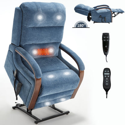Fauteuil inclinable électrique à double moteur, positions infinies, avec accoudoirs en bois massif, massage thermique et mécanisme de mouvement robuste