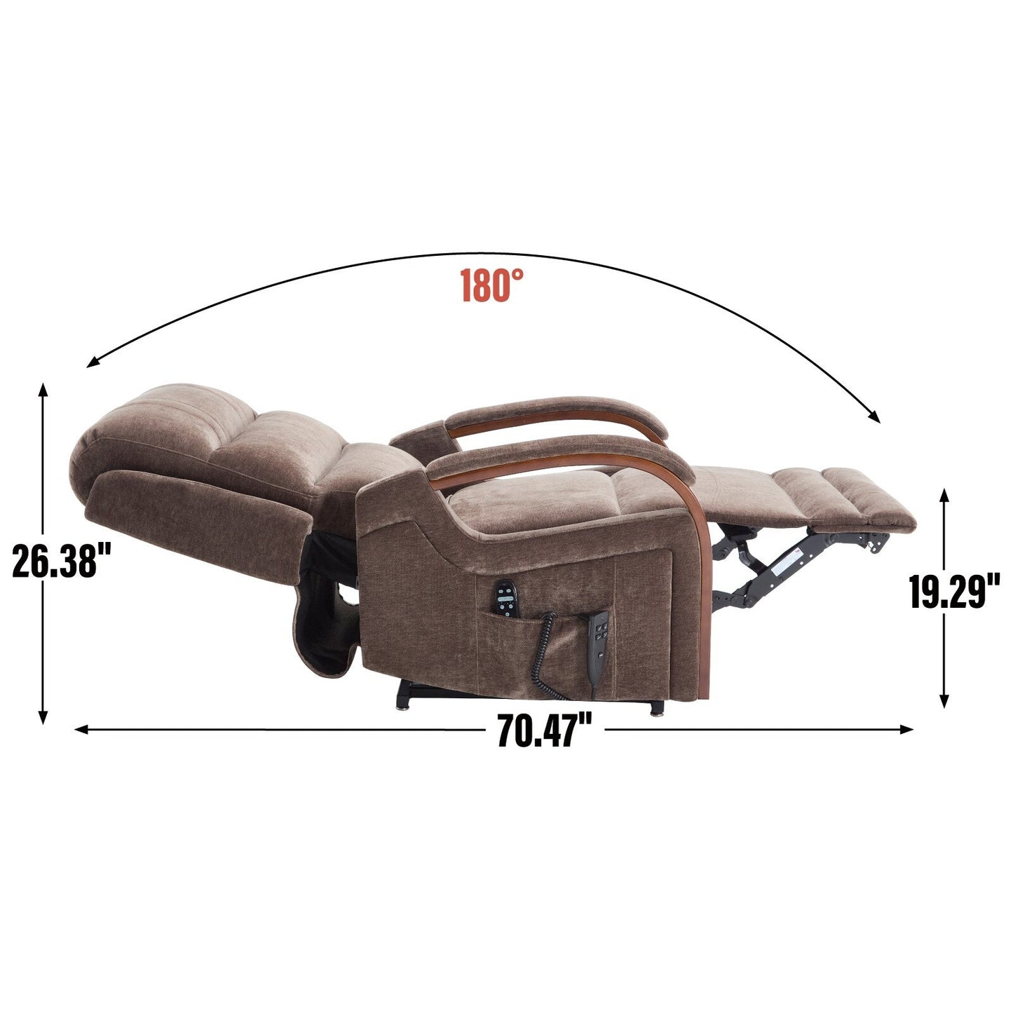 Fauteuil inclinable électrique à double moteur, positions infinies, avec accoudoirs en bois massif, massage thermique et mécanisme de mouvement robuste