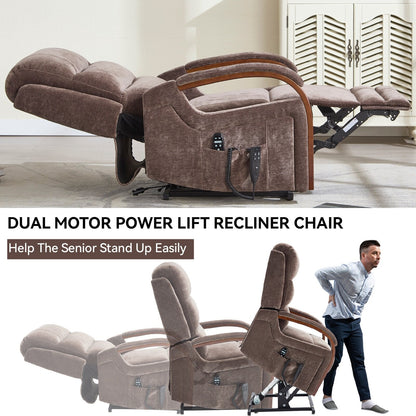 Fauteuil inclinable électrique à double moteur, positions infinies, avec accoudoirs en bois massif, massage thermique et mécanisme de mouvement robuste