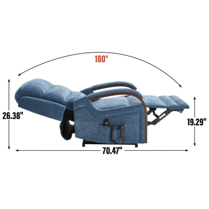 Fauteuil inclinable électrique à double moteur, positions infinies, avec accoudoirs en bois massif, massage thermique et mécanisme de mouvement robuste