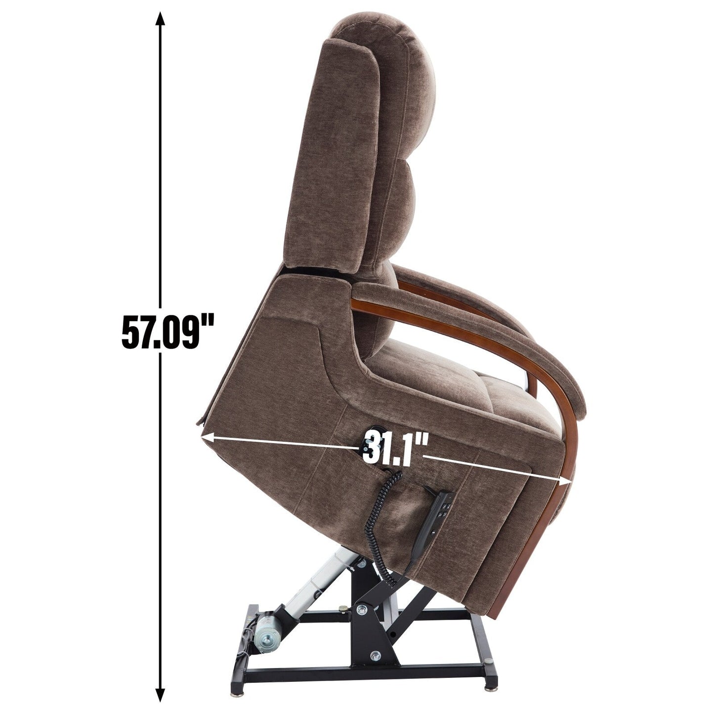Fauteuil inclinable électrique à double moteur, positions infinies, avec accoudoirs en bois massif, massage thermique et mécanisme de mouvement robuste