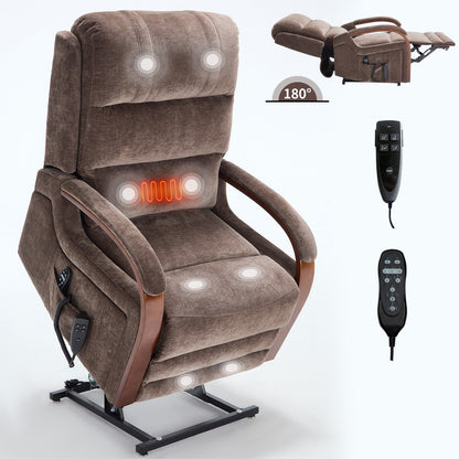 Fauteuil inclinable électrique à double moteur, positions infinies, avec accoudoirs en bois massif, massage thermique et mécanisme de mouvement robuste