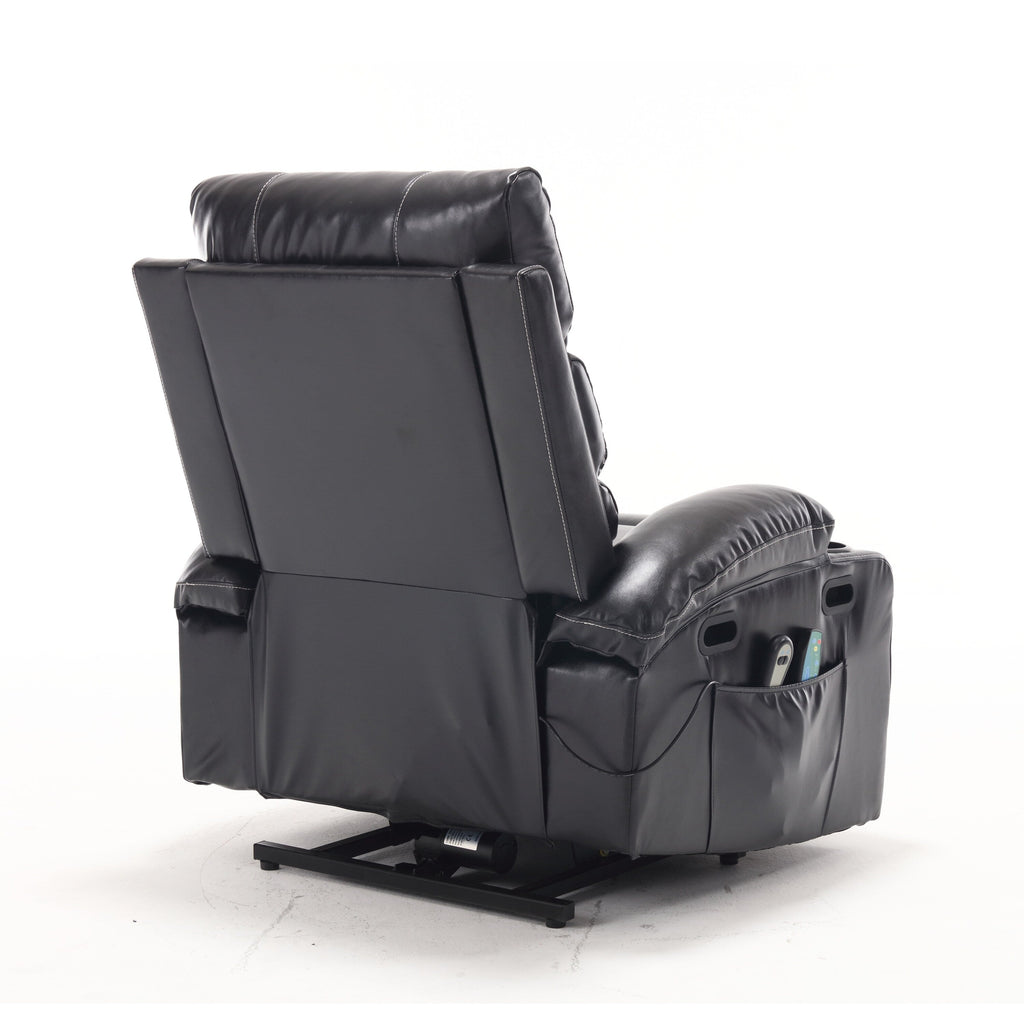 Fauteuil inclinable électrique avec releveur, massage et chauffage, avec siège large, poches latérales, porte-gobelets et minuterie pour personnes âgées