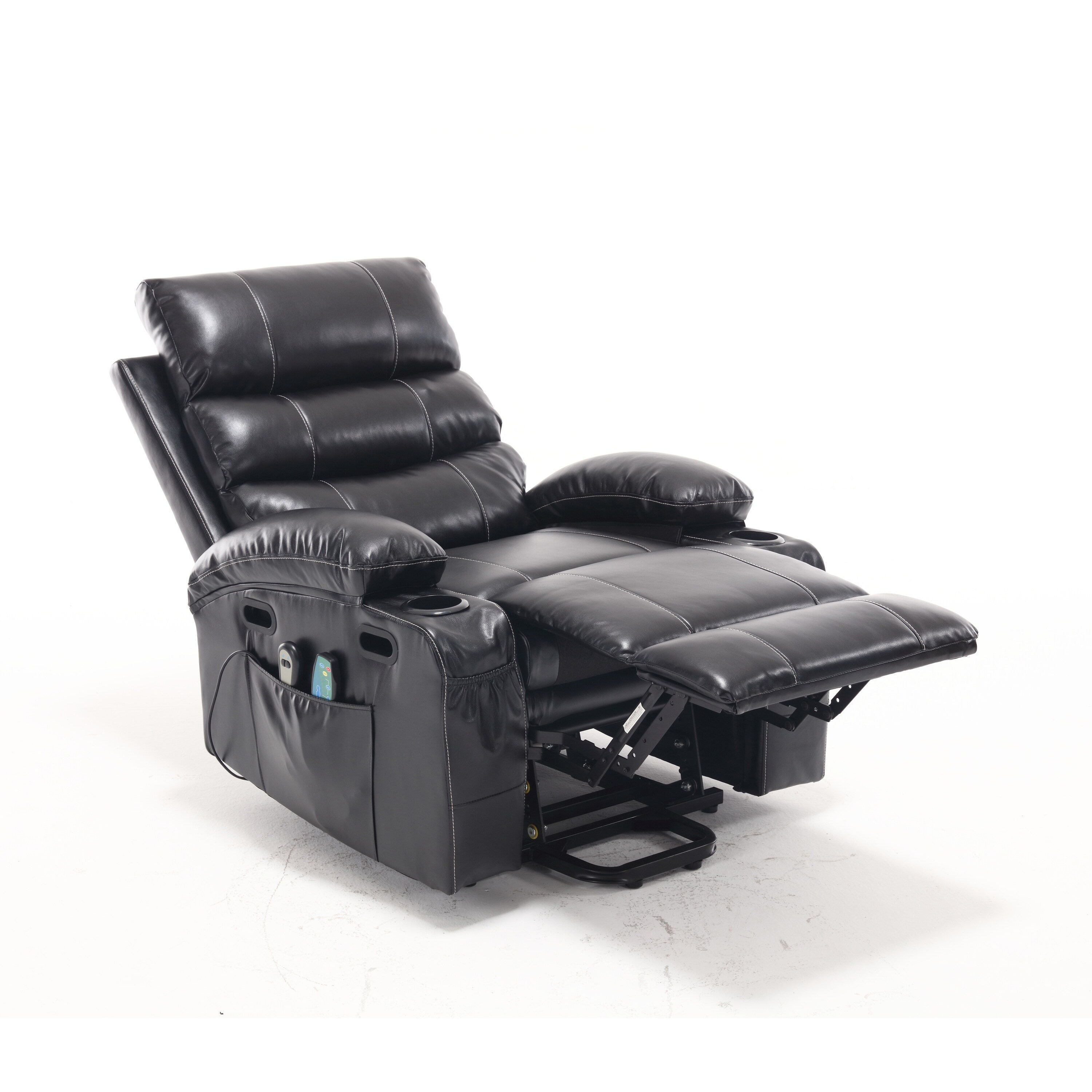Fauteuil inclinable électrique avec releveur, massage et chauffage, avec siège large, poches latérales, porte-gobelets et minuterie pour personnes âgées