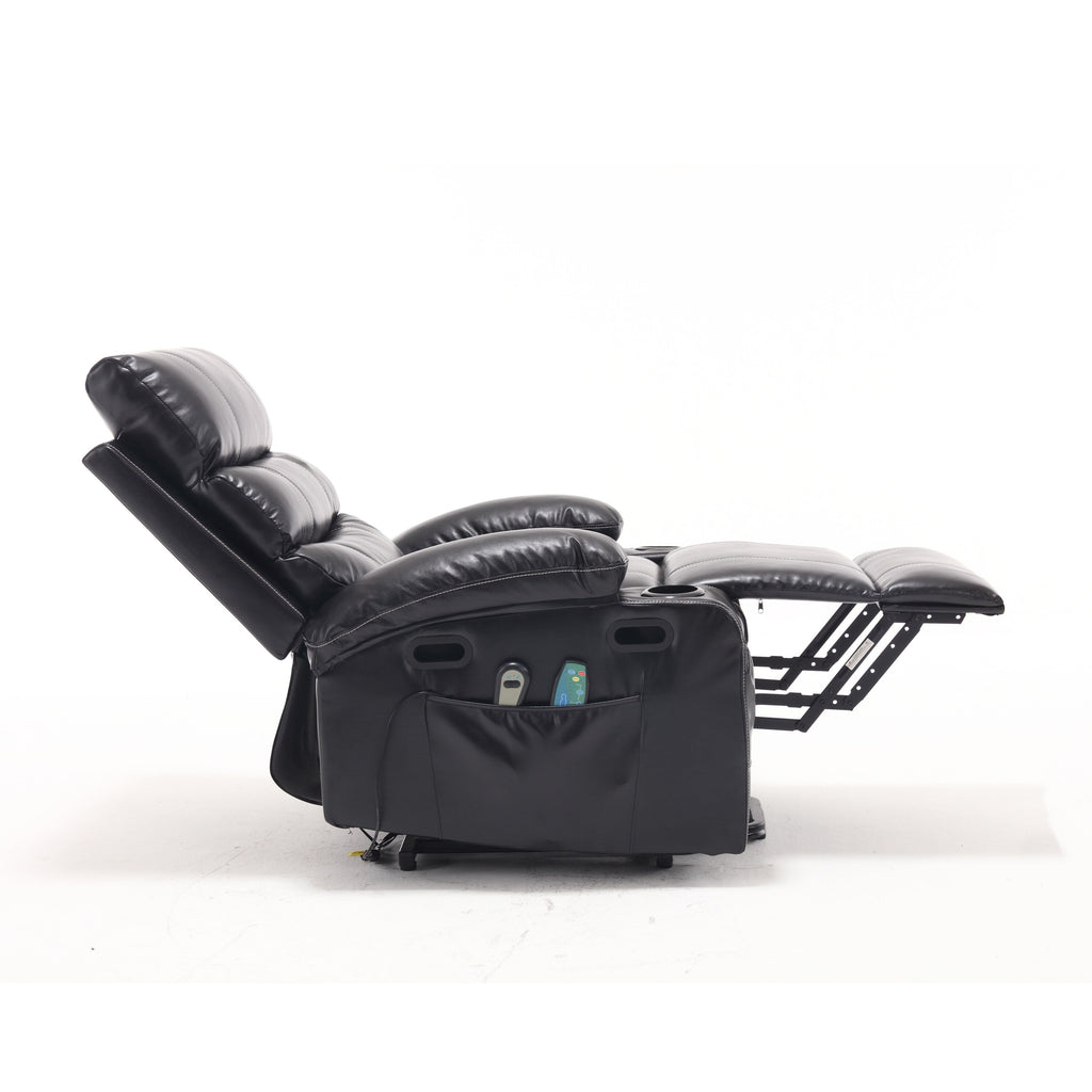 Fauteuil inclinable électrique avec releveur, massage et chauffage, avec siège large, poches latérales, porte-gobelets et minuterie pour personnes âgées