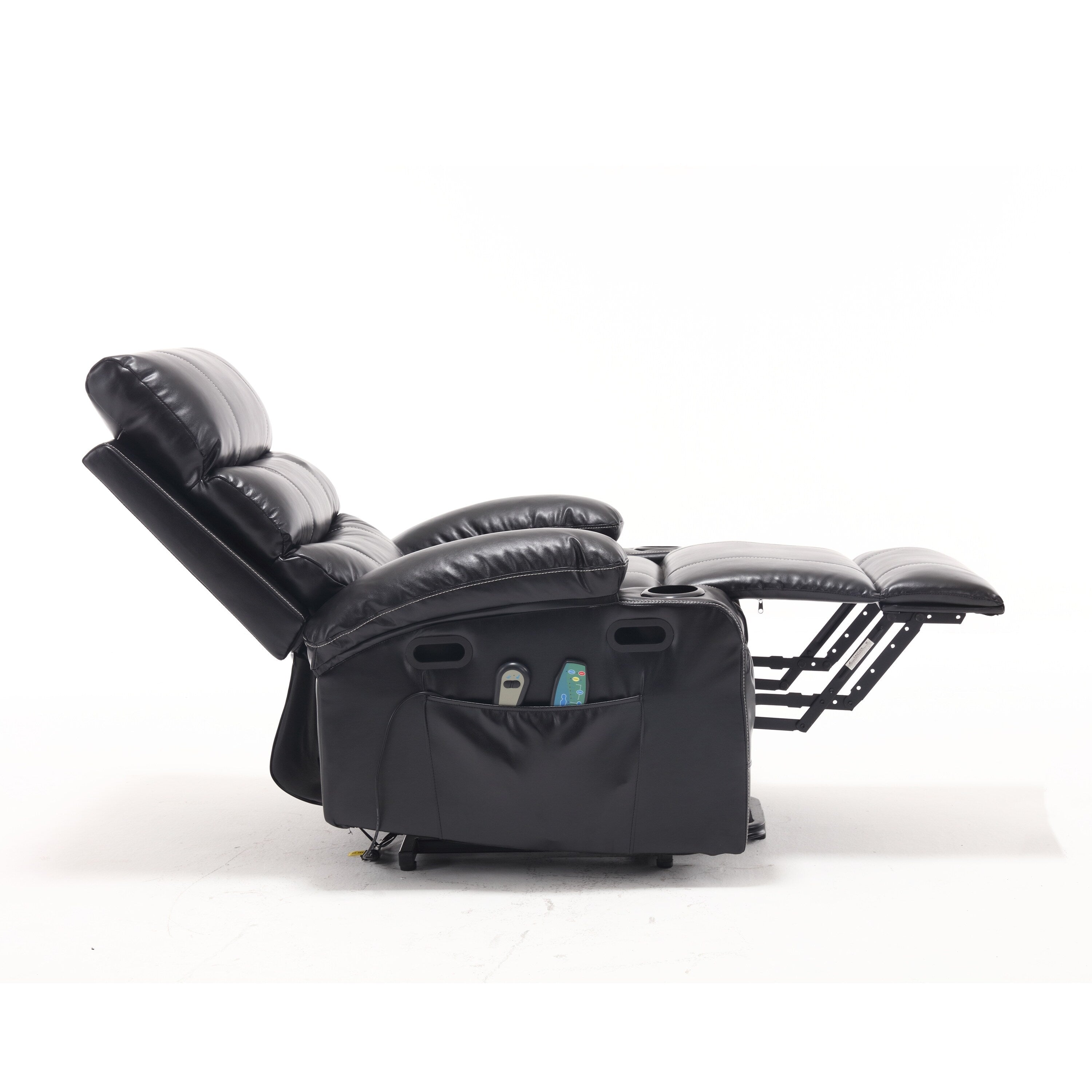 Fauteuil inclinable électrique avec releveur, massage et chauffage, avec siège large, poches latérales, porte-gobelets et minuterie pour personnes âgées