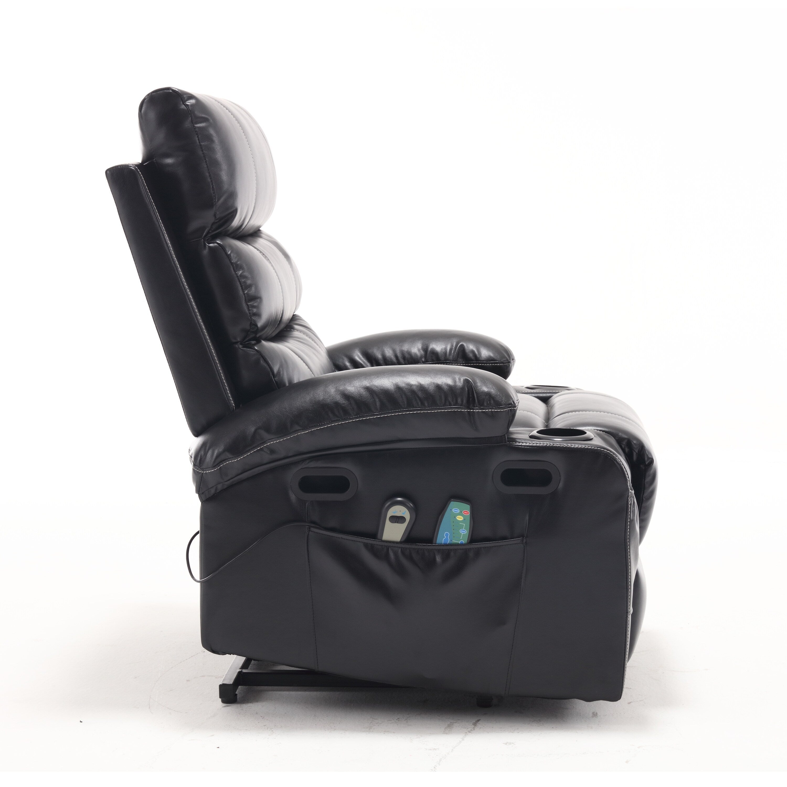 Fauteuil inclinable électrique avec releveur, massage et chauffage, avec siège large, poches latérales, porte-gobelets et minuterie pour personnes âgées