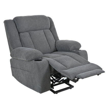 Fauteuil releveur électrique pour personnes âgées, fauteuil releveur en tissu avec repose-pieds allongé, 2 porte-gobelets, poches latérales et télécommande.