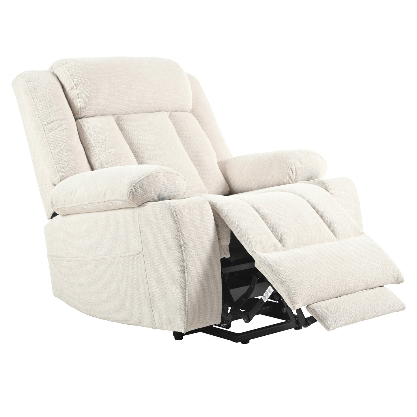 Fauteuil releveur électrique pour personnes âgées, fauteuil releveur en tissu avec repose-pieds allongé, 2 porte-gobelets, poches latérales et télécommande.