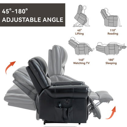 Fauteuil inclinable électrique à relevage électrique, massage thermique, double moteur, positions infinies, jusqu'à 350 lb, mécanisme de mouvement robuste avec ports USB
