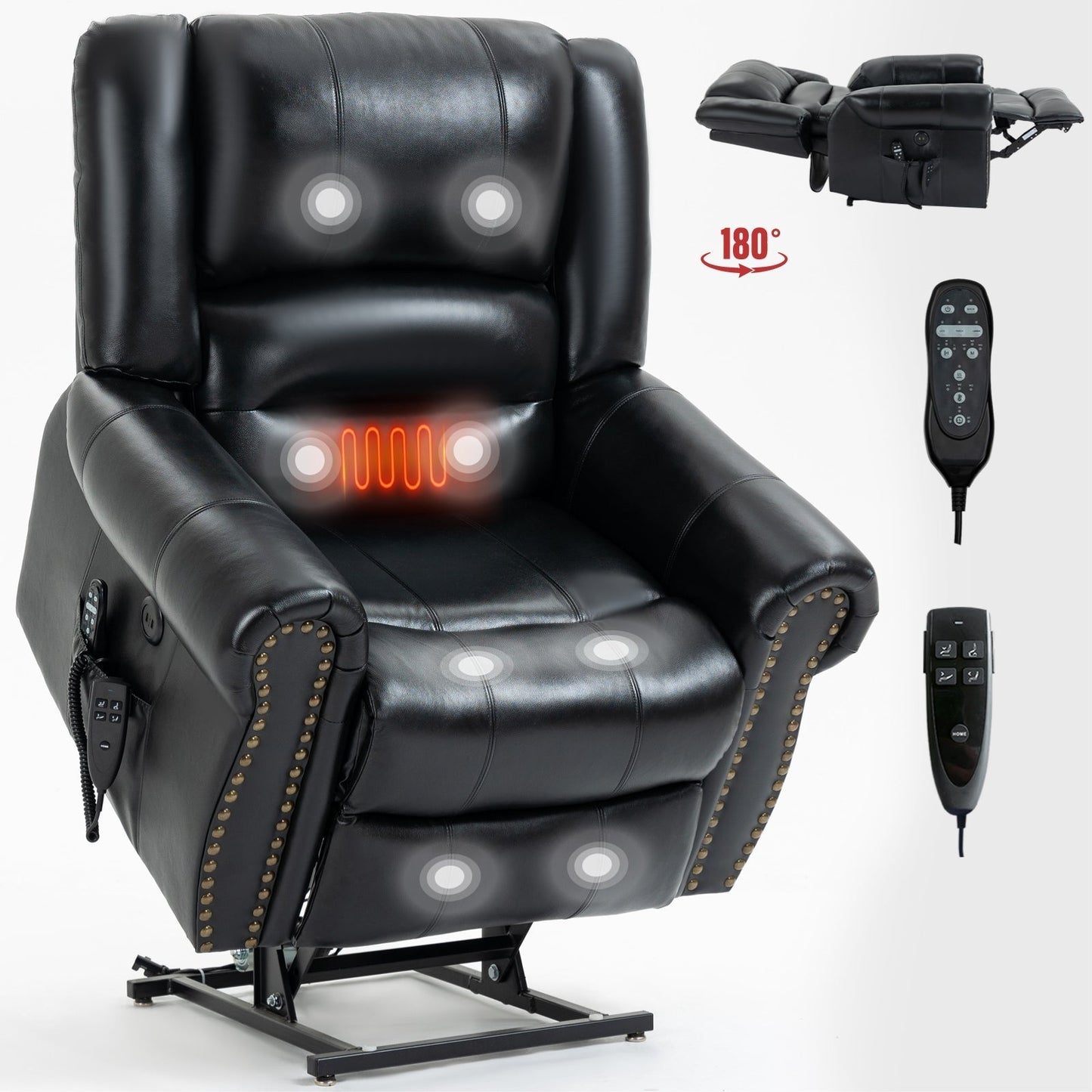 Fauteuil inclinable électrique à relevage électrique, massage thermique, double moteur, positions infinies, jusqu'à 350 lb, mécanisme de mouvement robuste avec ports USB