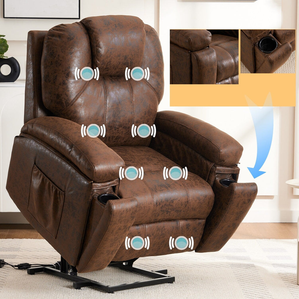 Fauteuil inclinable électrique rembourré, large et massant, mécanisme d'inclinaison robuste et sécurisé avec poches latérales