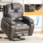 Fauteuil inclinable électrique rembourré, large et massant, mécanisme d'inclinaison robuste et sécurisé avec poches latérales