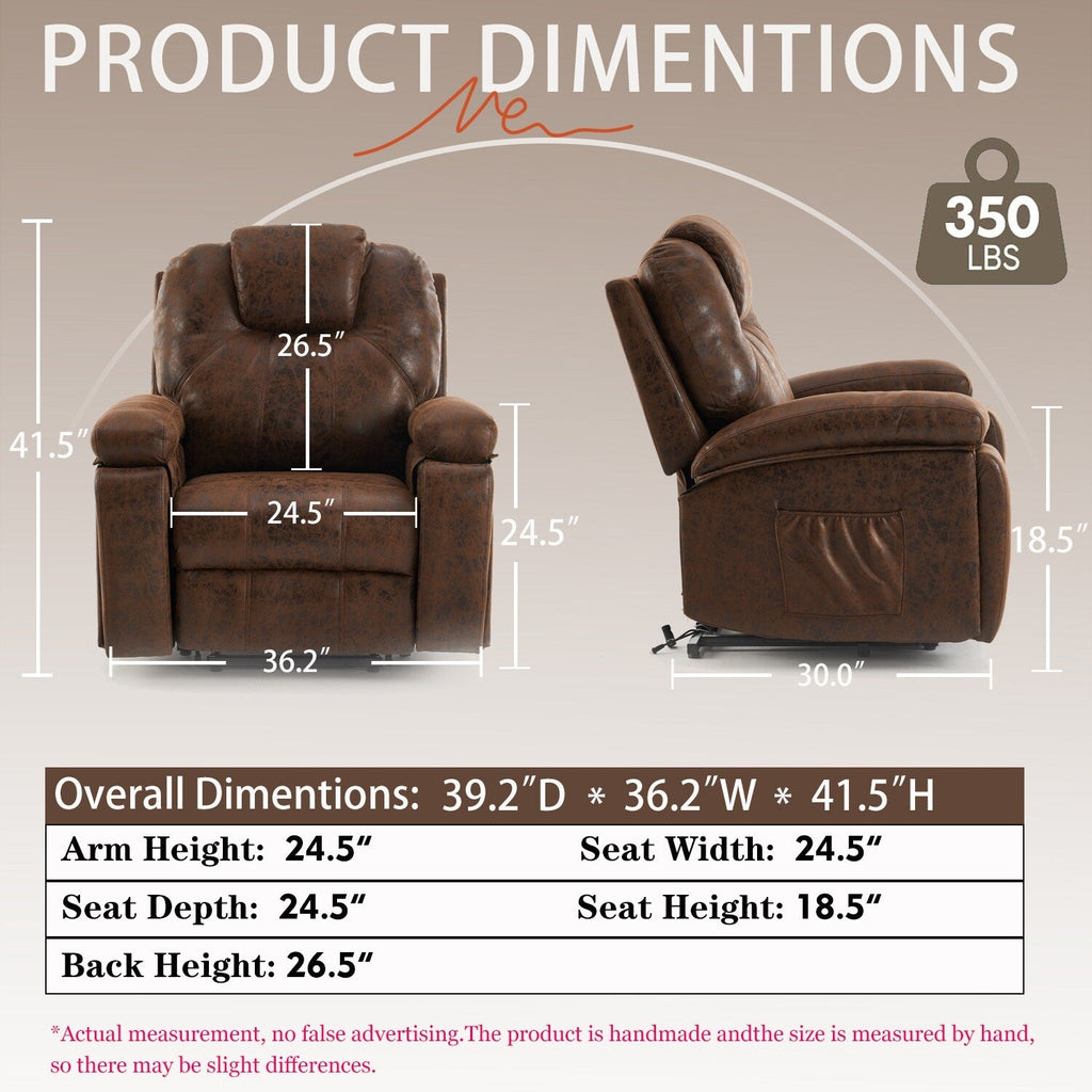 Fauteuil inclinable électrique rembourré, large et massant, mécanisme d'inclinaison robuste et sécurisé avec poches latérales
