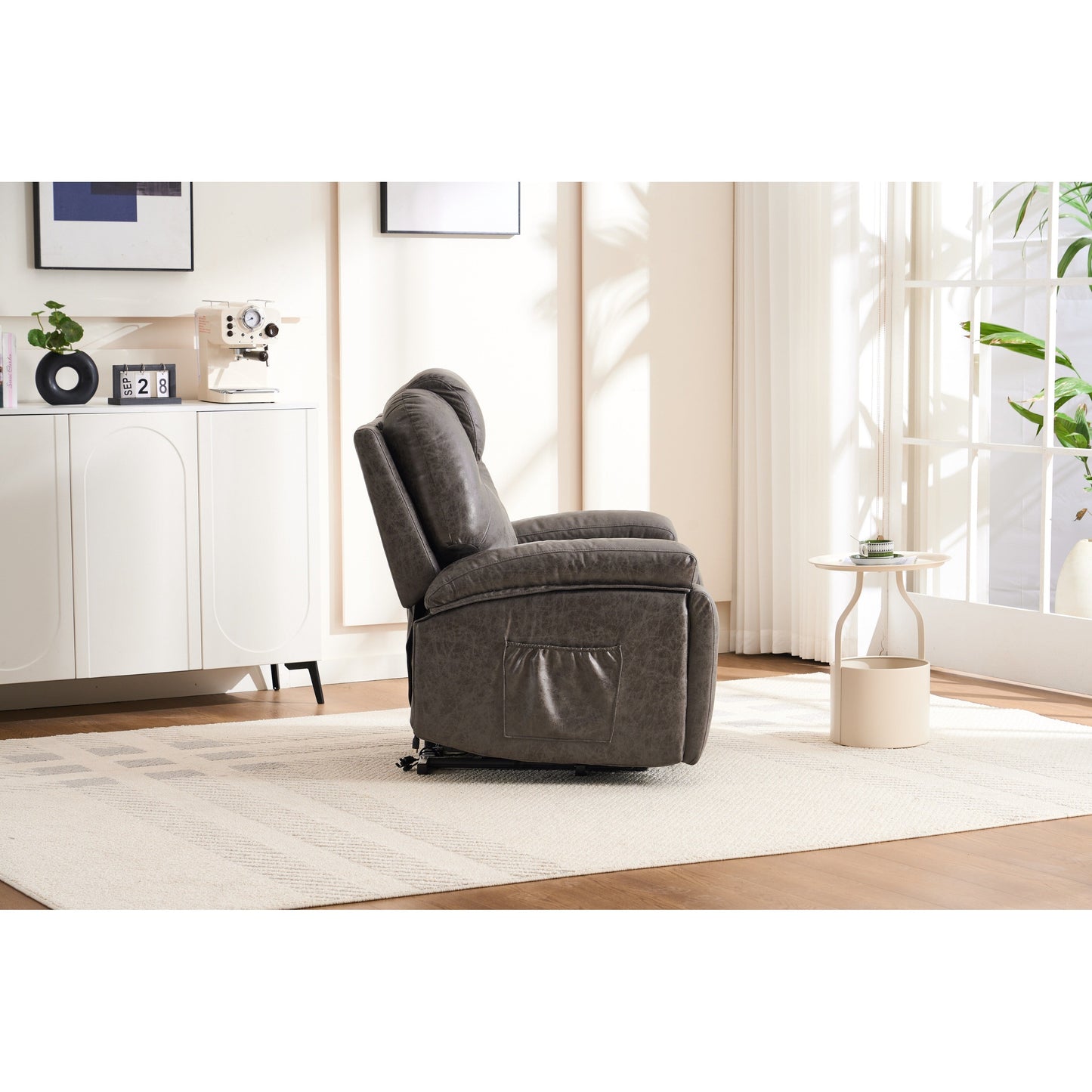 Fauteuil inclinable électrique rembourré, large et massant, mécanisme d'inclinaison robuste et sécurisé avec poches latérales