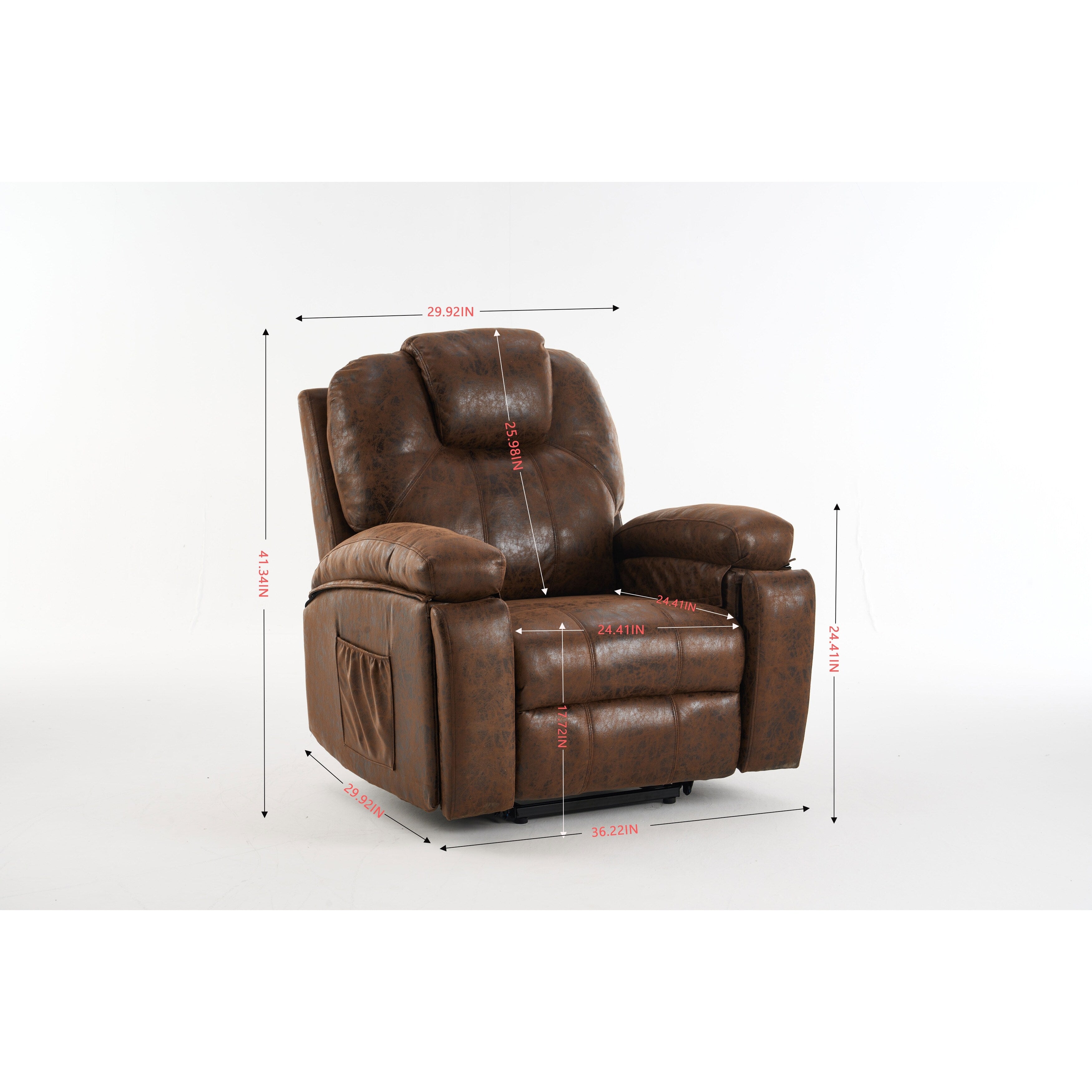 Fauteuil inclinable électrique rembourré, large et massant, mécanisme d'inclinaison robuste et sécurisé avec poches latérales