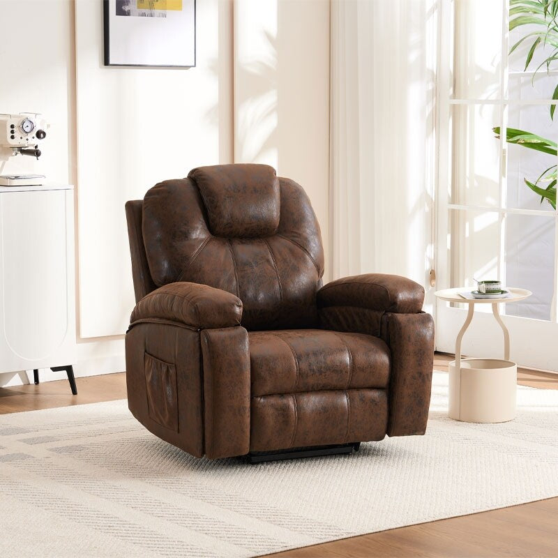 Fauteuil inclinable électrique rembourré, large et massant, mécanisme d'inclinaison robuste et sécurisé avec poches latérales