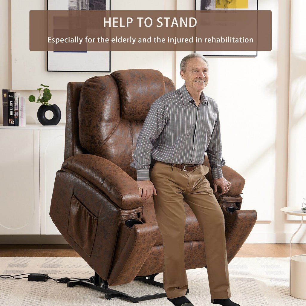 Fauteuil inclinable électrique rembourré, large et massant, mécanisme d'inclinaison robuste et sécurisé avec poches latérales