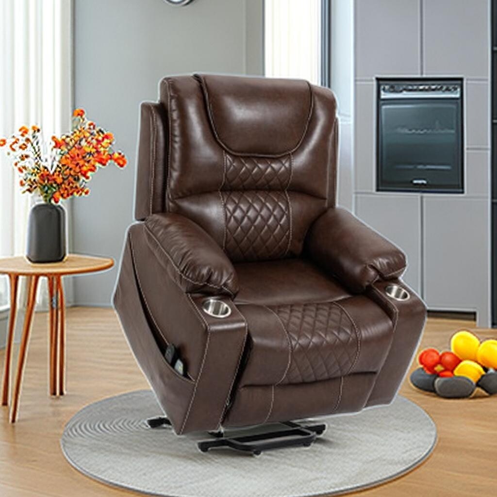 Fauteuil inclinable électrique en cuir PU avec massage et chauffage pour personnes âgées