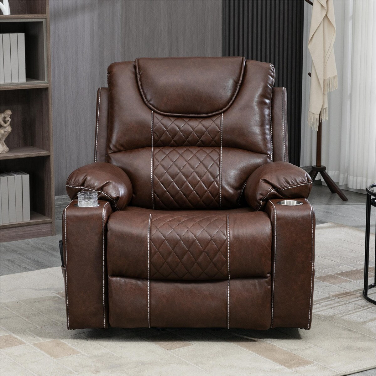 Fauteuil inclinable électrique en cuir PU avec massage et chauffage pour personnes âgées