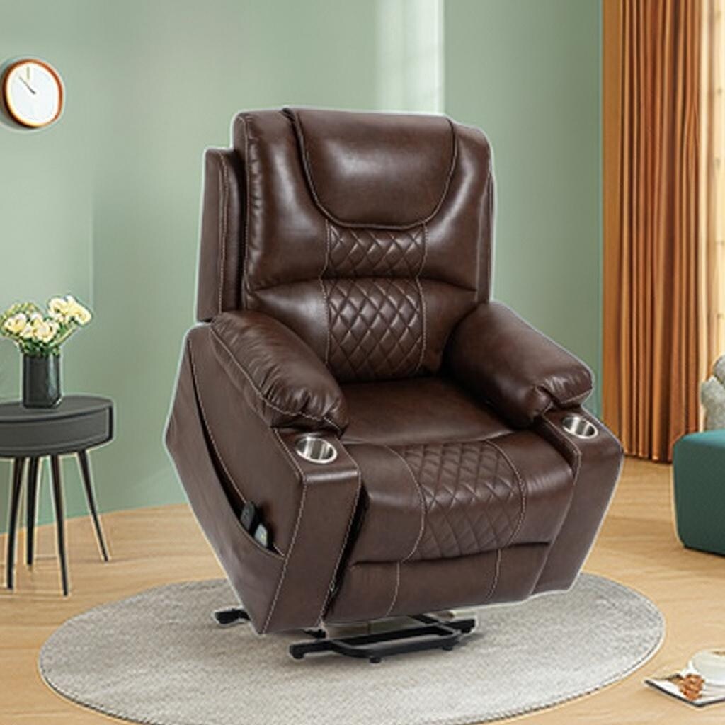 Fauteuil inclinable électrique en cuir PU avec massage et chauffage pour personnes âgées